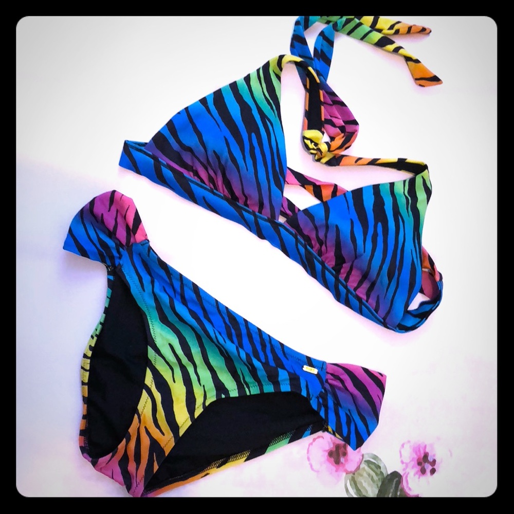 NWOT Victoria’s Secret Pink Bikini Rainbow Zebra M